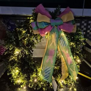 Handmade Lighted Easter Wreath 19” Bunny Spring Door Easter Decor